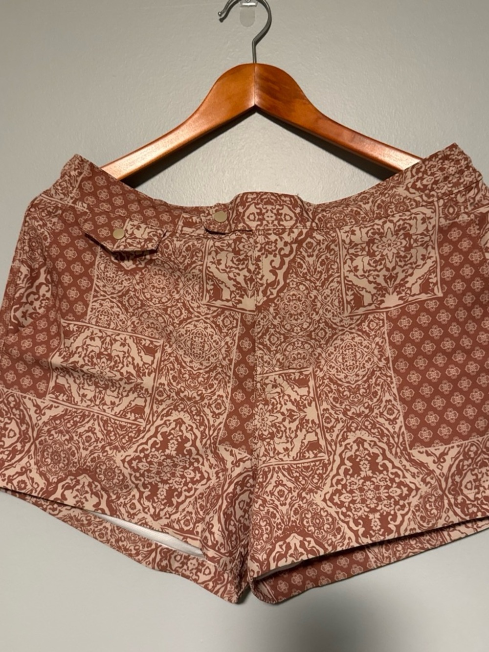 American Eagle Outfitters Men's Rust and Cream Patchwork Swim Trunks
